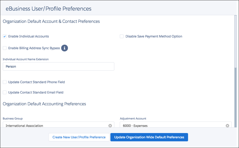 eBusiness User/Profile Preferences