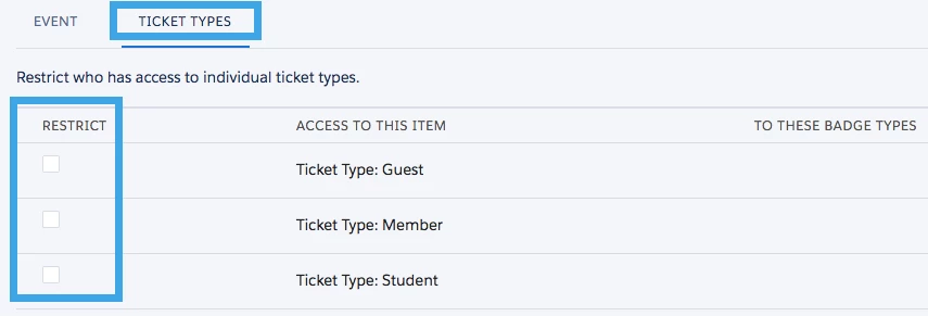 Configure Access Permissions for Ticket Types